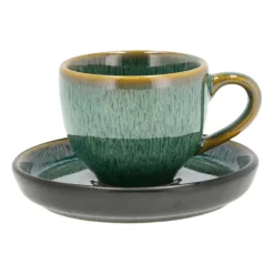 Bitz espressokop met schotel 7 cl, Groen-zwart