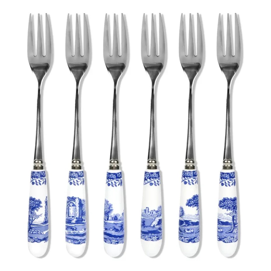 Blue Italian dessertvork 6-pack, Keramiek-roestvij staal