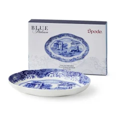 Blue Italian serveerschaal ovaal 14x21 cm, Blauw-wit