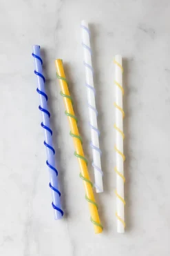 Celebrate rietjes lang 20 cm 4-delig, Blauw-wit-geel-groen