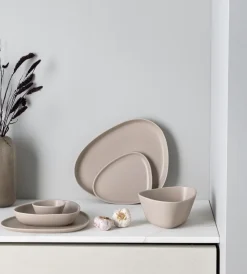 Curve Stoneware diep bord 19x22 cm, Sand