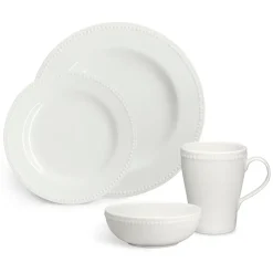 Dots bord 28 cm 4 stuks, Crème wit
