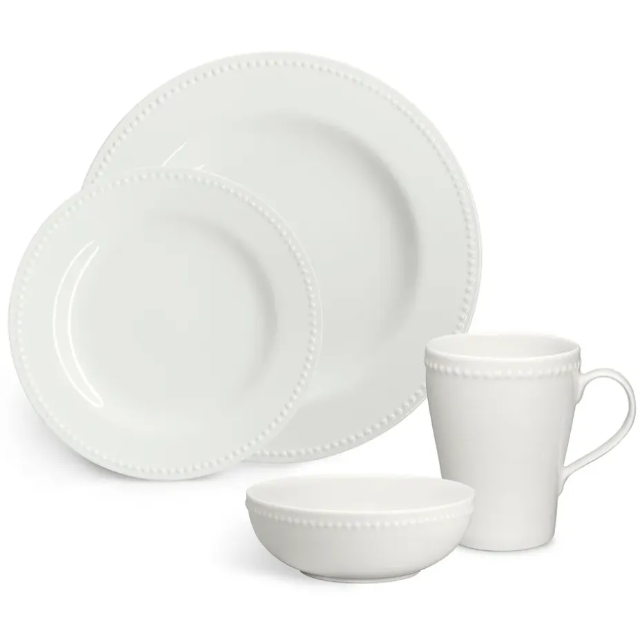 Dots mok 35 cl 4 stuks, Crème wit