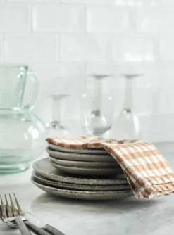 Gingham geruit linnen servet 45x45 cm, Biscuit