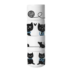 Kattenfamilie eierdop 4 delen, Wit-zwart-blauw