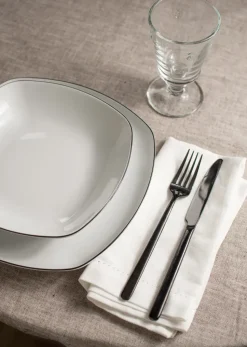 Lido black line serviesset vierkant 12-delig, Wit met zwarte rand