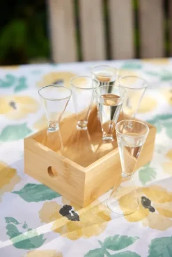 Nature snapsglas in bamboebox 6-pack 4 cl, Bamboe-helder