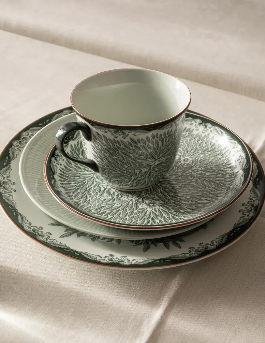 Ostindia Floris beker 40 cl en bord Ø20 cm, Groen