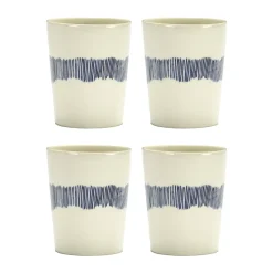 Ottolenghi Feast theekop 33 cl 4-pack, White stripes-blue