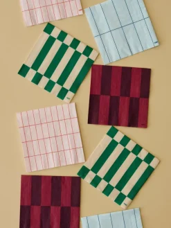Pattern Dinner servet 40x40 cm 20-pack, Light pink-red grid