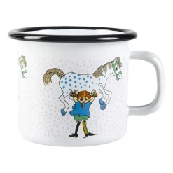 Pippi and the horse emaillen mok 2,5 dl, White