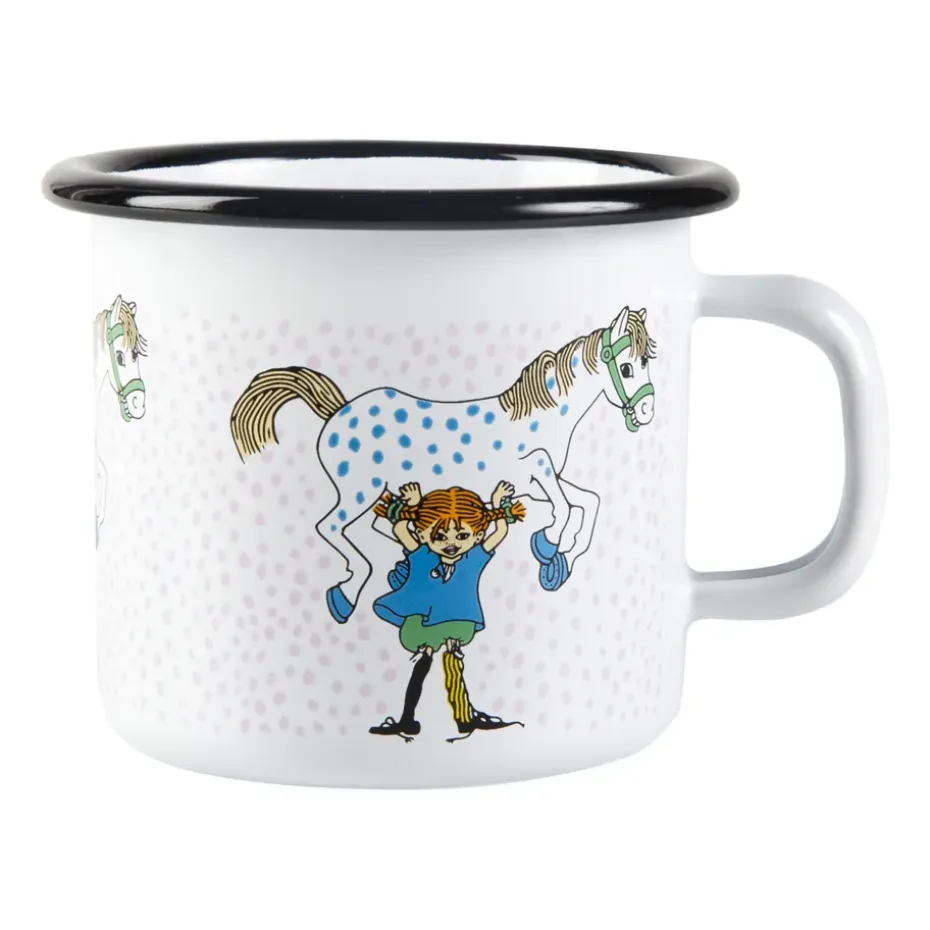 Pippi and the horse emaillen mok 2,5 dl, White