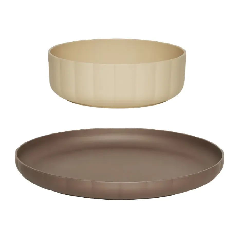 Pullo bord & kom 2 delen, Taupe-vanilla