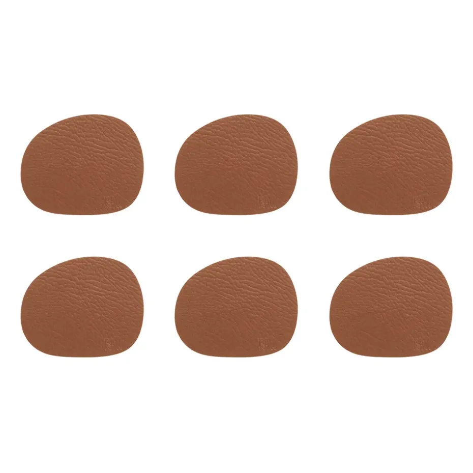Raw glasonderzetters leer 6-pack, Cinnamon brown (bruin)