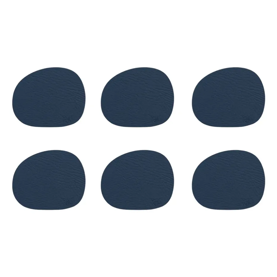 Raw glasonderzetters leer 6-pack, Donkerblauw