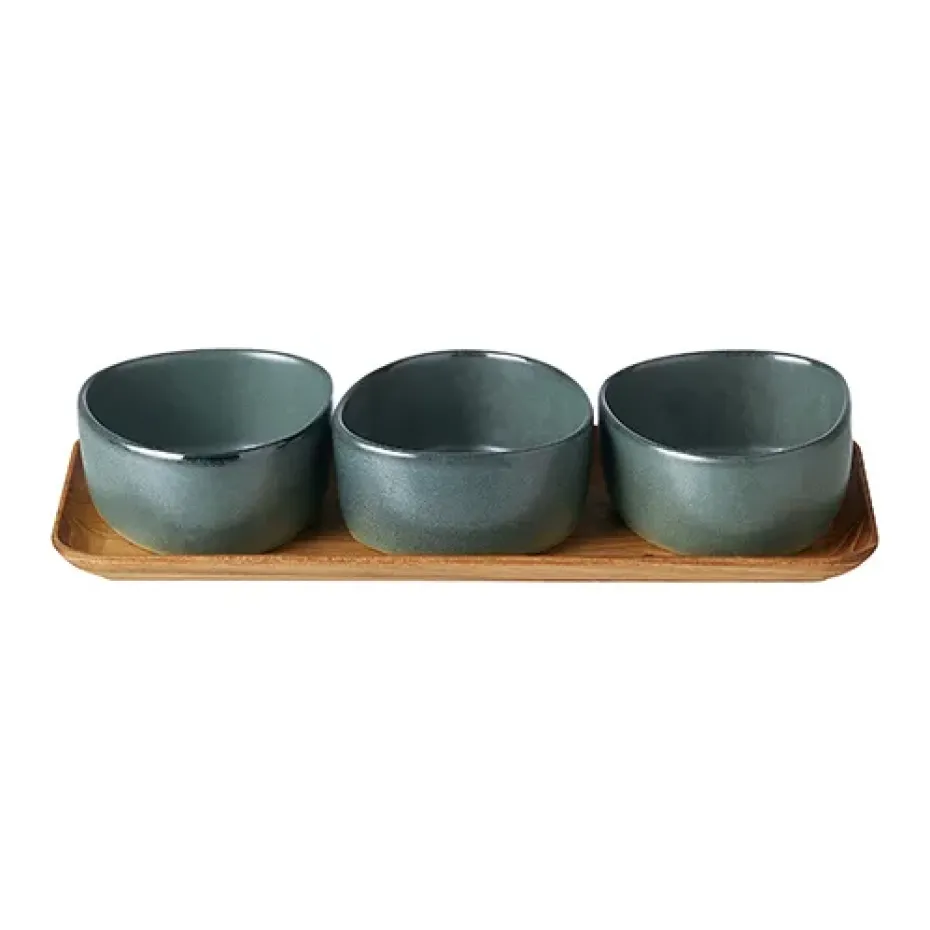 Raw Organic kommenset met houten plateau, Northern Green