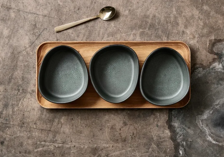 Raw Organic kommenset met houten plateau, Northern Green