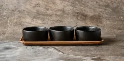 Raw Organic kommenset met houten plateau, Titanium Black