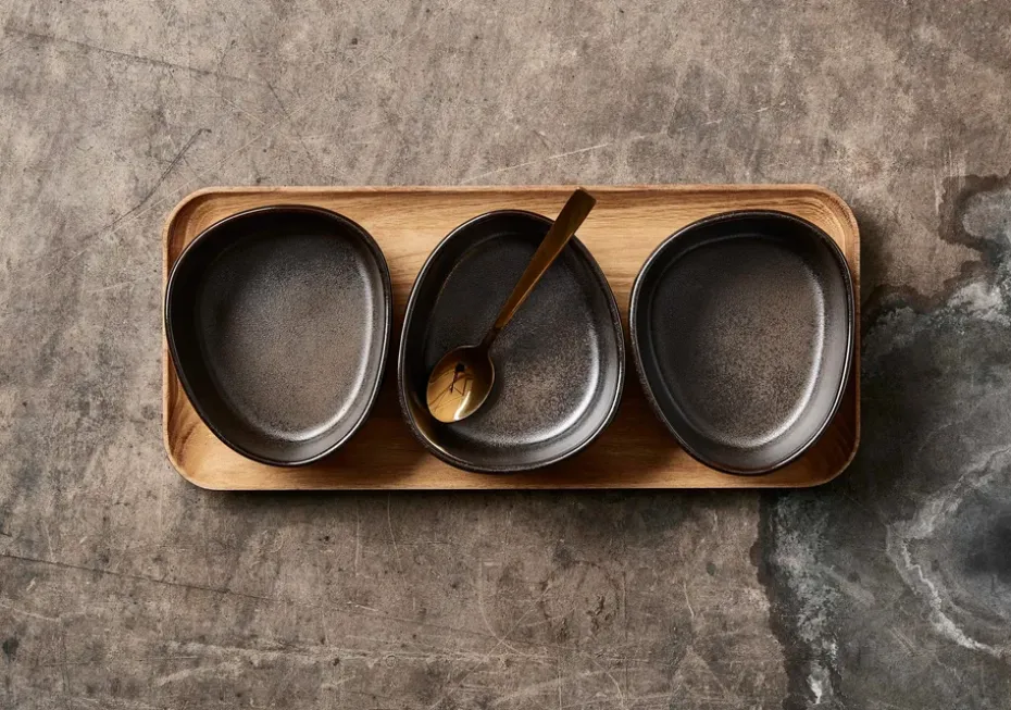 Raw Organic kommenset met houten plateau, Metallic Brown
