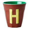 Rice melaminebeker medium letter H 30 c, Brown