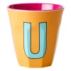 Rice melaminebeker medium letter U 30 cl, Apricot
