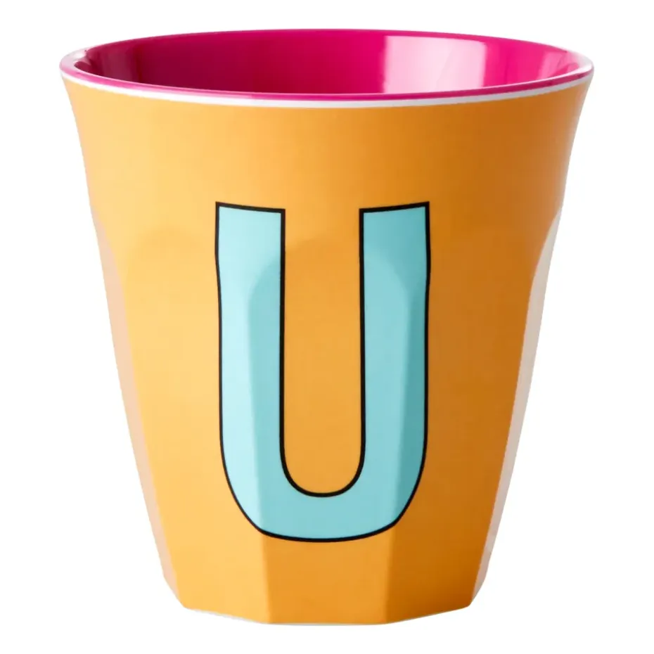 Rice melaminebeker medium letter U 30 cl, Apricot