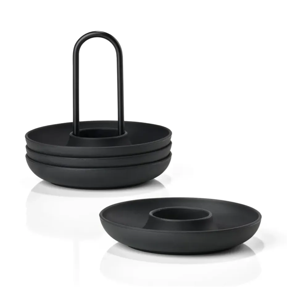 Singles eierdoppen 4-pack met houder, Black