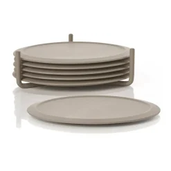 Singles glasonderzetter 6-pack met houder, Taupe