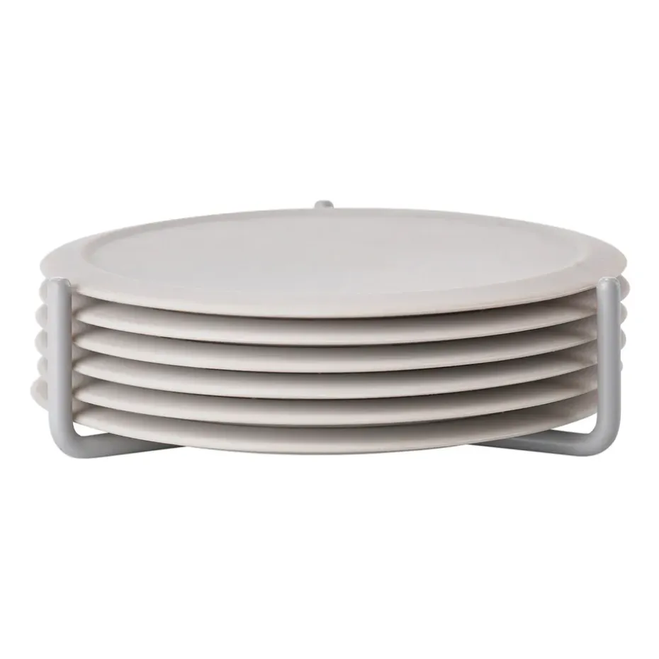 Singles glasonderzetter 6-pack met houder, Warm grey
