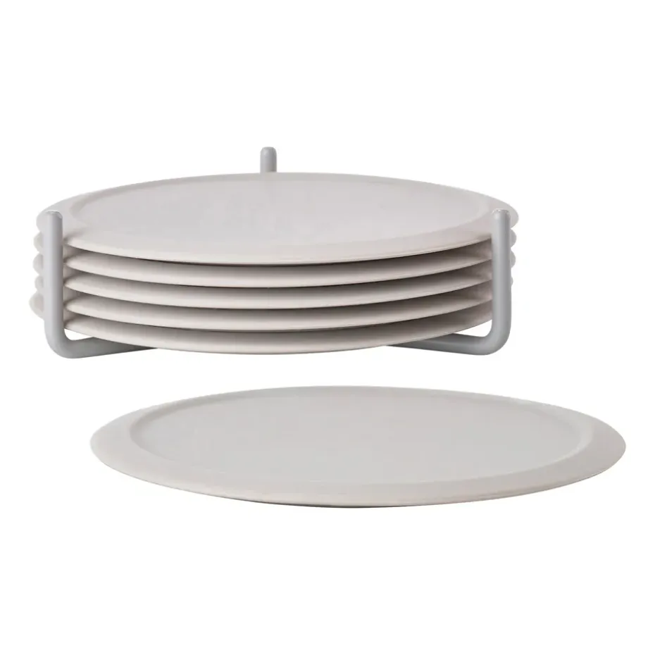 Singles glasonderzetter 6-pack met houder, Warm grey