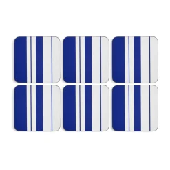Steccato glazen onderzetters 10,5 cm 6-pack, Blauw-wit