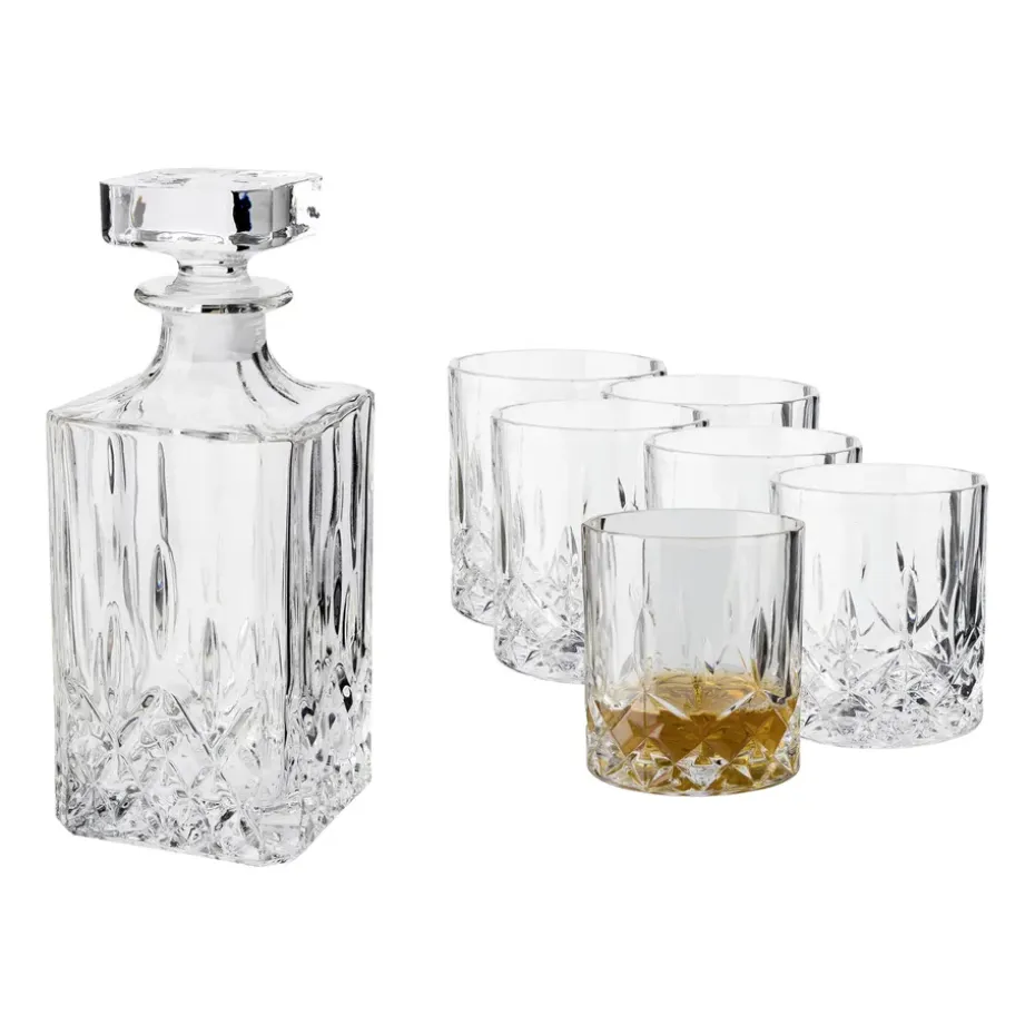 Vide whiskeyset karaf en 6 st. whiskeyglazen, Kristalglas