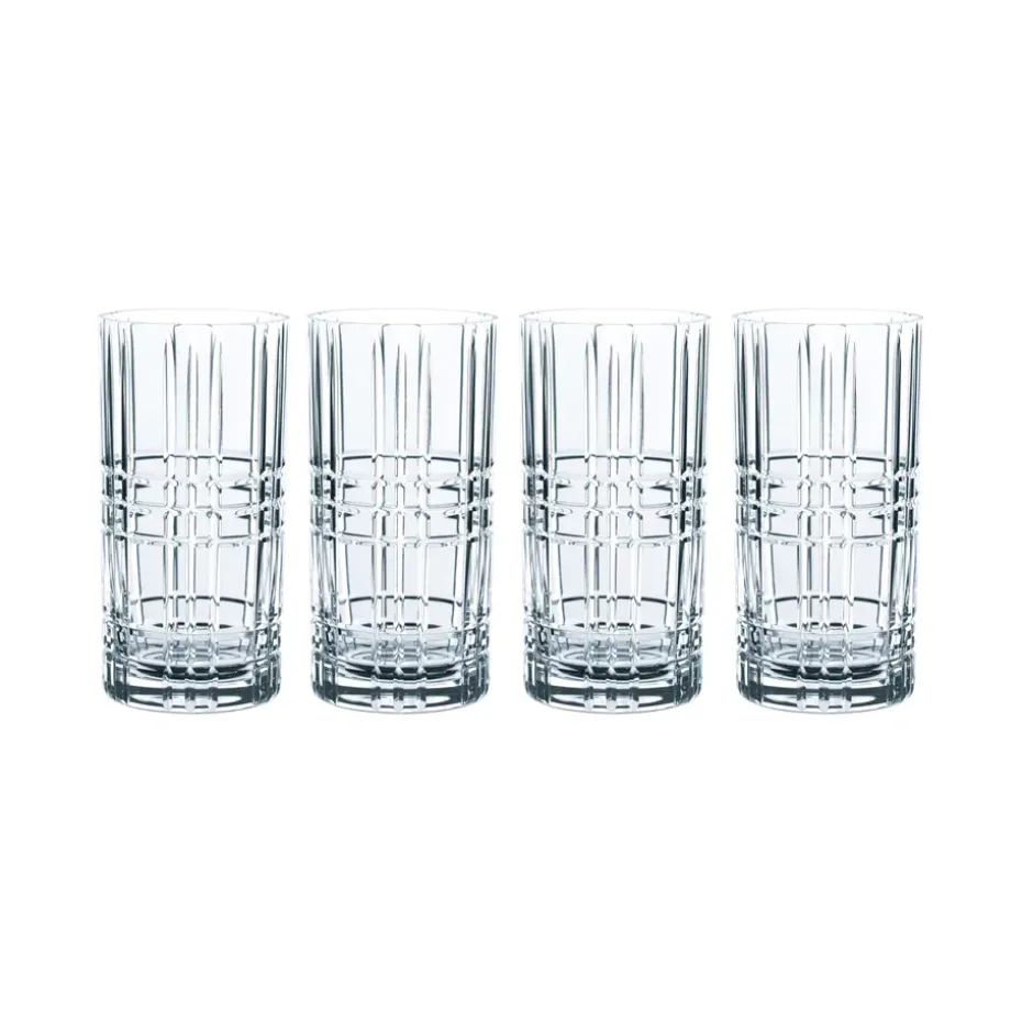 Vierkant longdrinkglas, 4 stuks, 44 cl