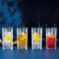 Vierkant longdrinkglas, 4 stuks, 44 cl