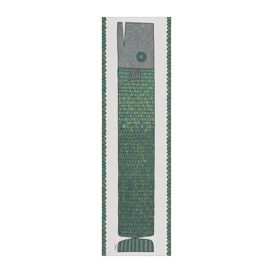 Visgraat tafelloper 35x120 cm, Blauwgroen