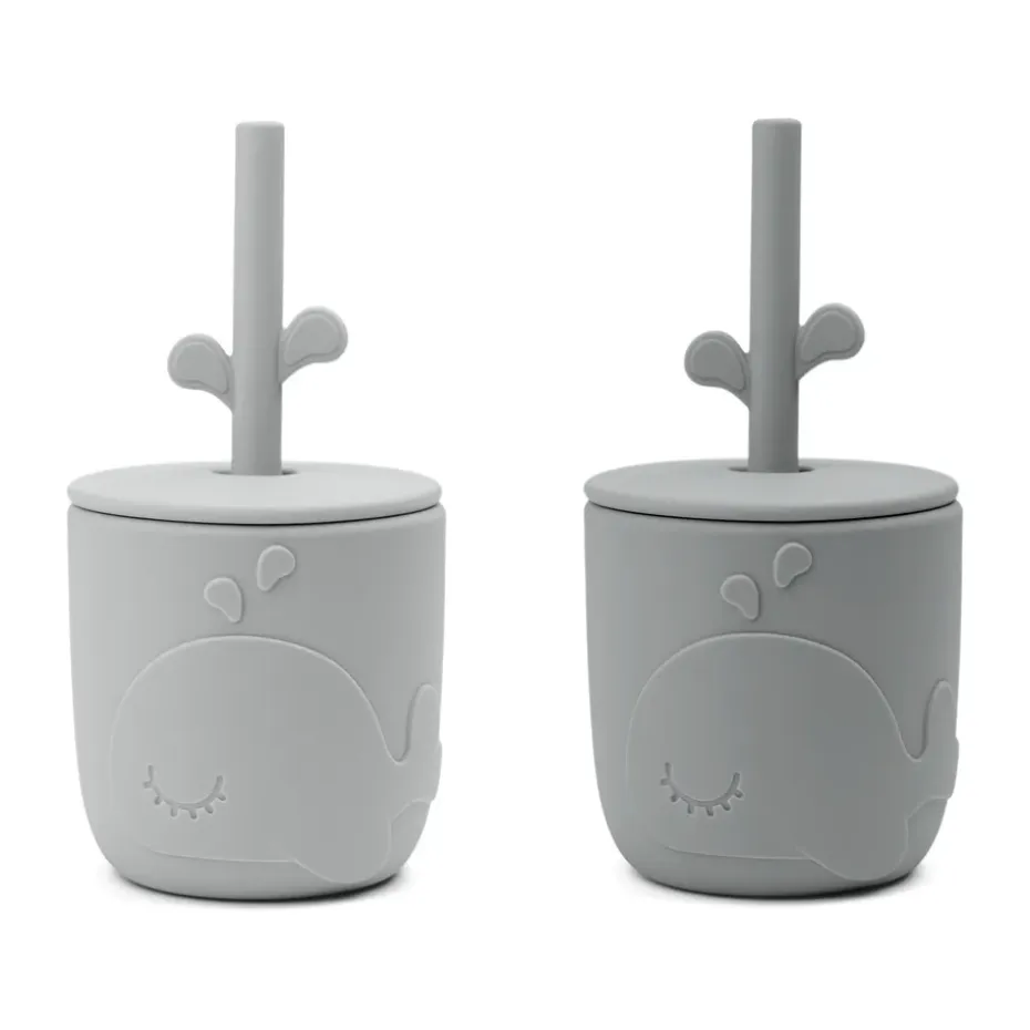 Wally beker met peekaboo rietje 2-pack, Grijs