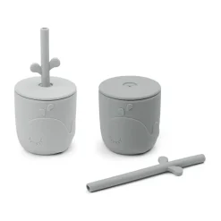 Wally beker met peekaboo rietje 2-pack, Grijs