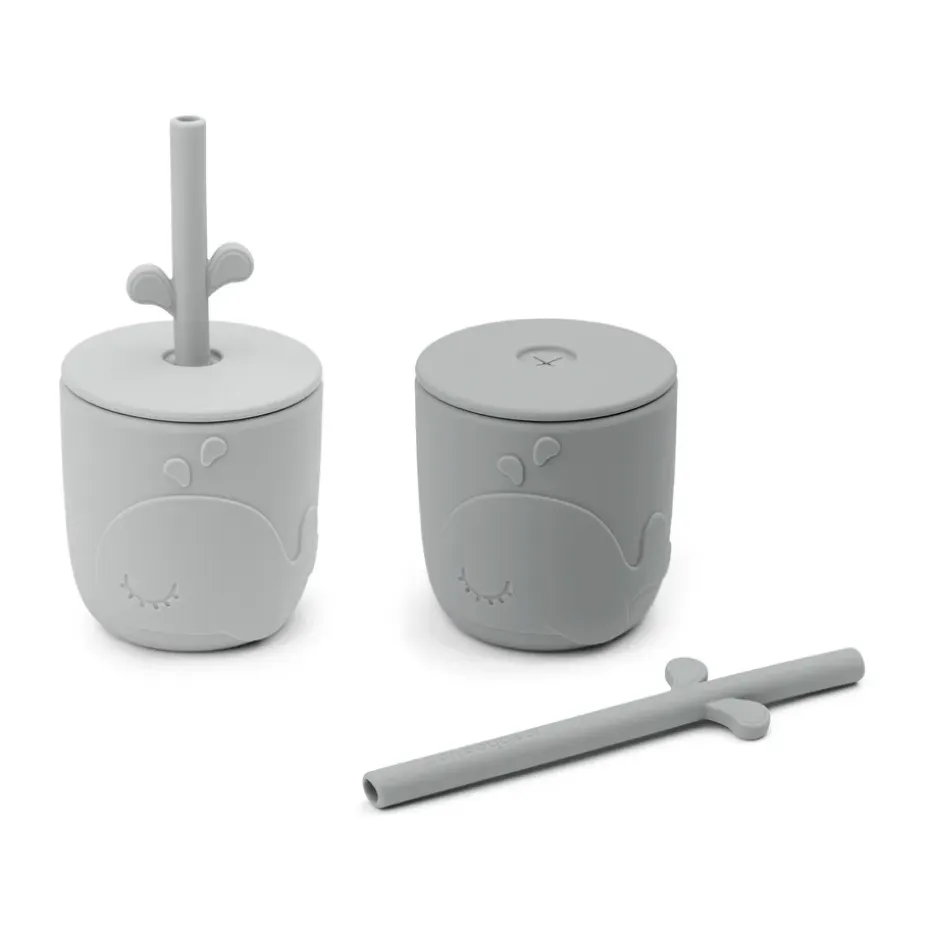 Wally beker met peekaboo rietje 2-pack, Grijs