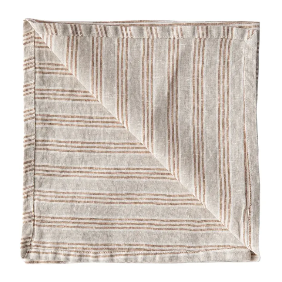 Washed linen servet, Hazelnoot streep