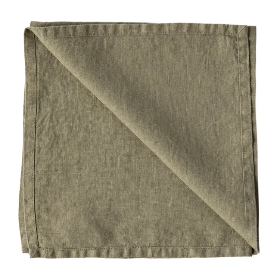 Washed linen servet, Olijf